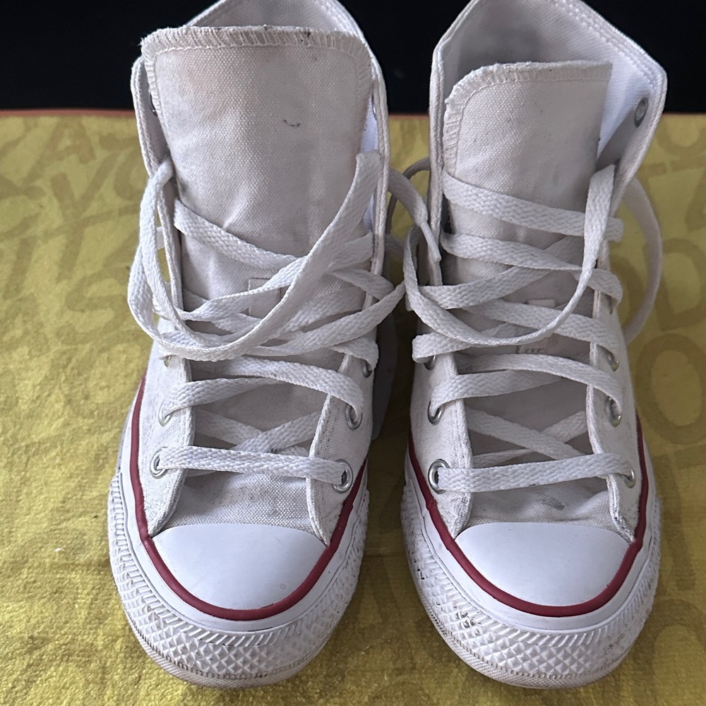 Converse White High Top Sneakers with Red Trim